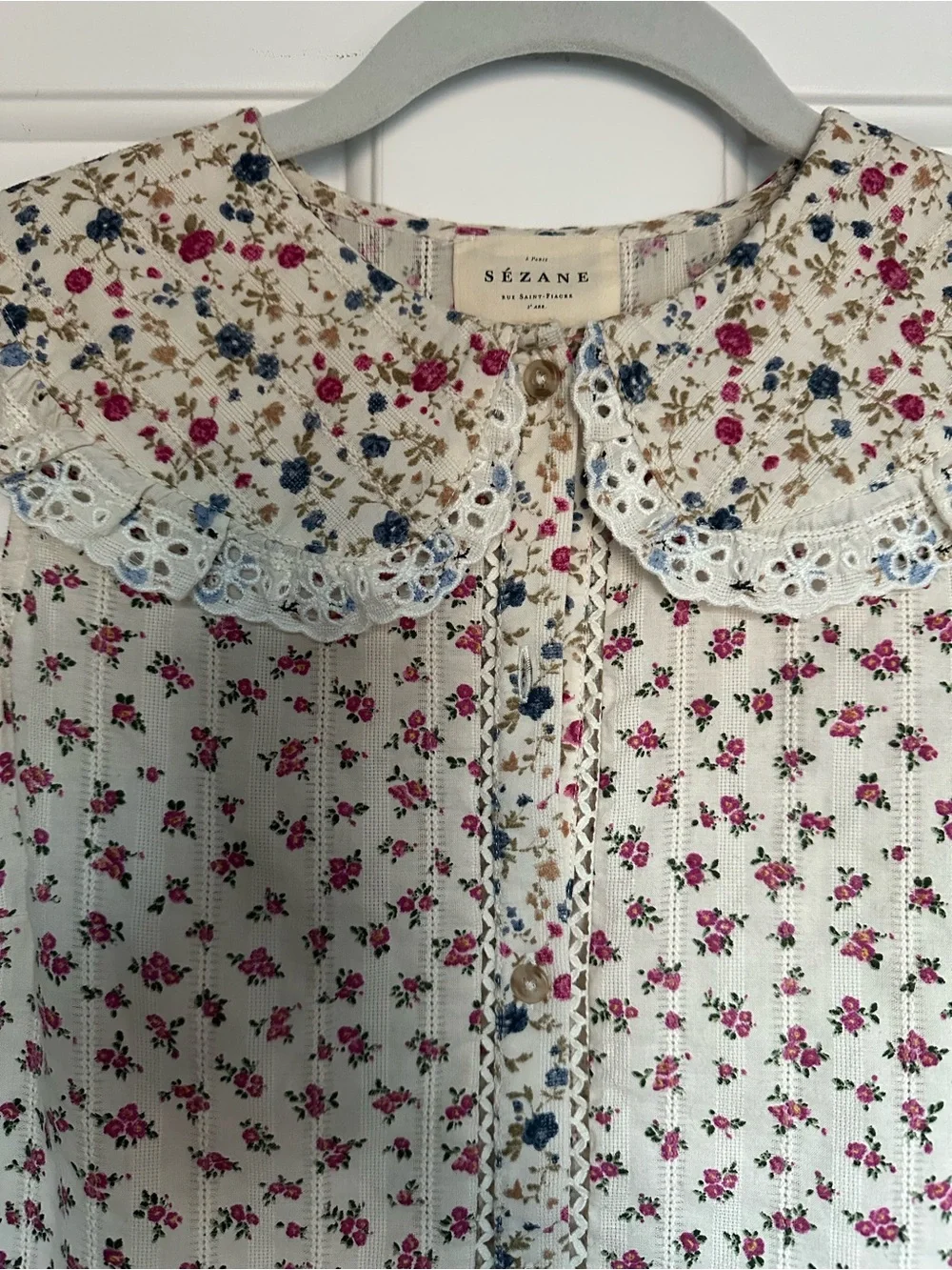 Sezane Susan blouse - Floral, sleeveless, collared top in size 36 - Picture 3 of 5